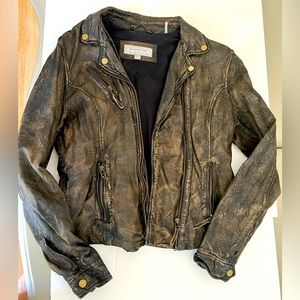 Real leather jacket soft & Distressed look motor oil gold zipper and buttons